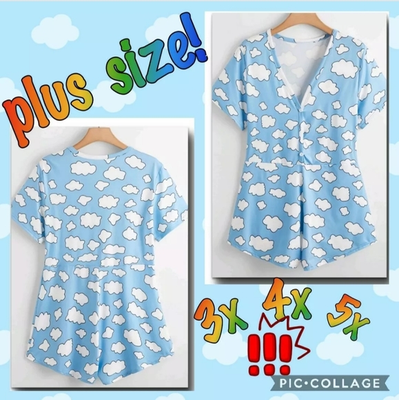 4X & 5X cloud print Pajama romper with Earrings - Picture 2 of 10